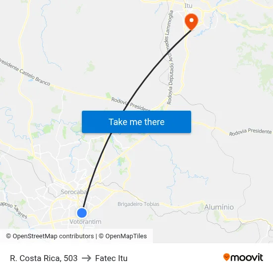 R. Costa Rica, 503 to Fatec Itu map