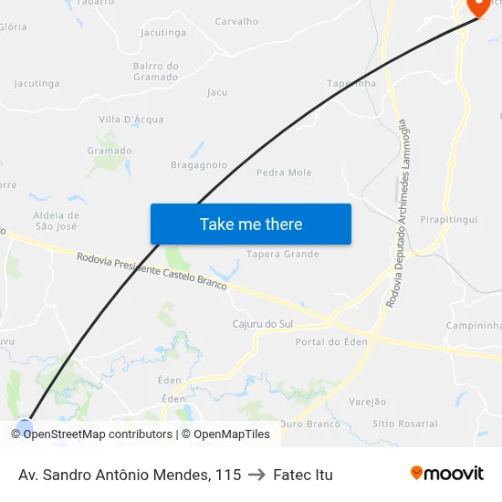Av. Sandro Antônio Mendes, 115 to Fatec Itu map