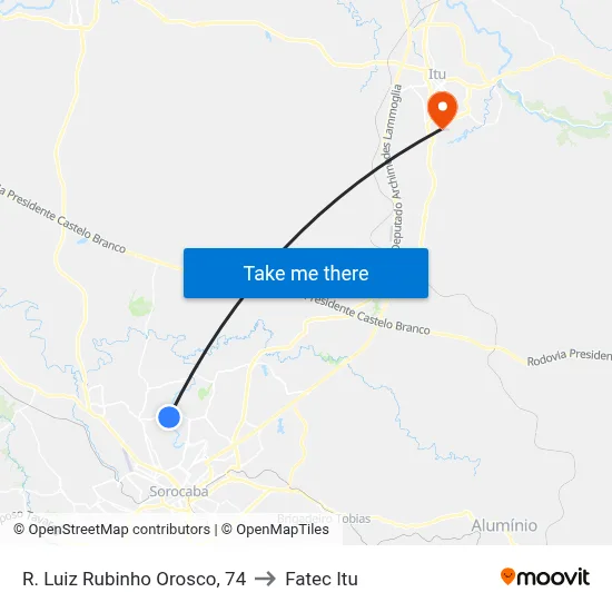 R. Luiz Rubinho Orosco, 74 to Fatec Itu map
