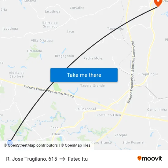 R. José Trugilano, 615 to Fatec Itu map
