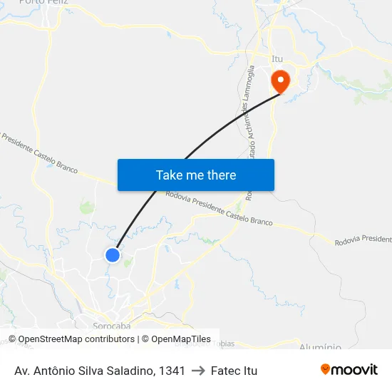 Av. Antônio Silva Saladino, 1341 to Fatec Itu map