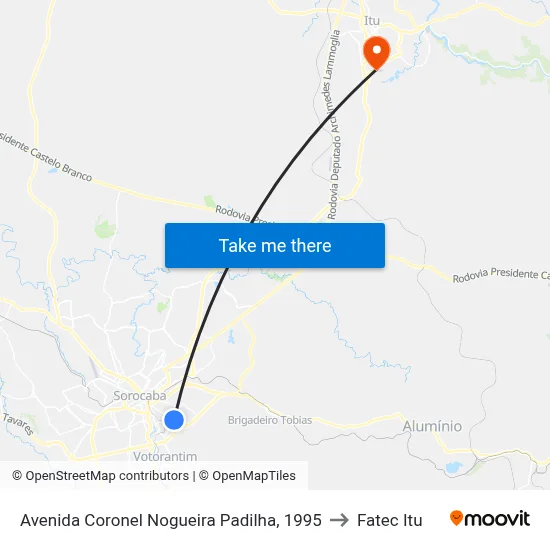 Avenida Coronel Nogueira Padilha, 1995 to Fatec Itu map