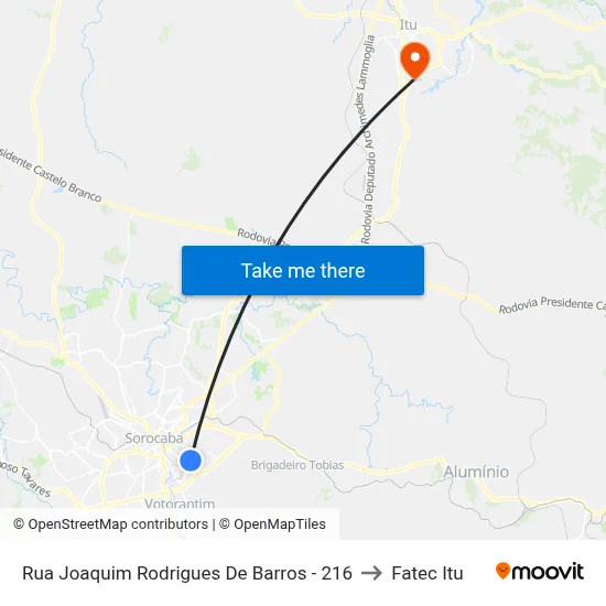 Rua Joaquim Rodrigues De Barros - 216 to Fatec Itu map