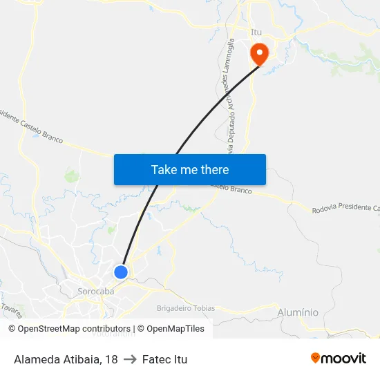Alameda Atibaia, 18 to Fatec Itu map