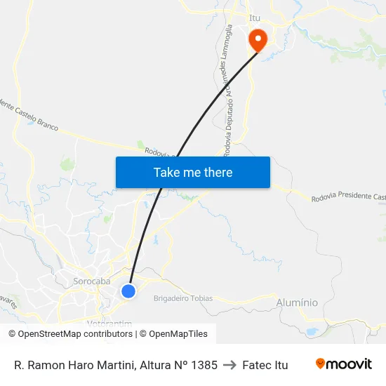 Rua Ramon Haro Martini 1381 to Fatec Itu map