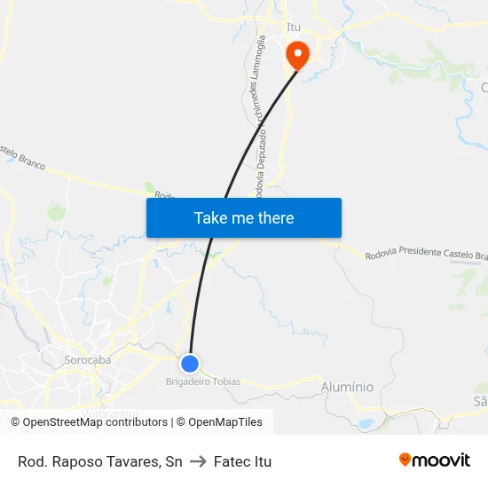 Rod. Raposo Tavares, Sn to Fatec Itu map