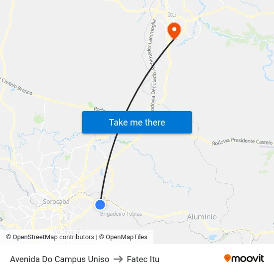 Avenida Do Campus Uniso to Fatec Itu map