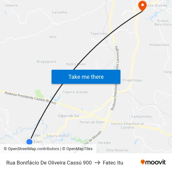 Rua Bonifácio De Oliveira Cassú 900 to Fatec Itu map