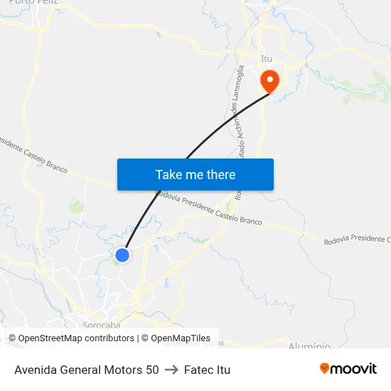 Avenida General Motors 50 to Fatec Itu map