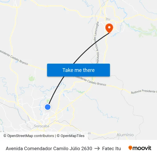 Avenida Comendador Camilo Júlio 2630 to Fatec Itu map
