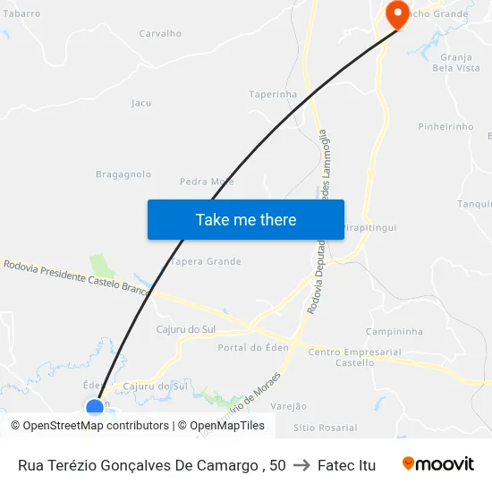 Rua Terézio Gonçalves De Camargo , 50 to Fatec Itu map