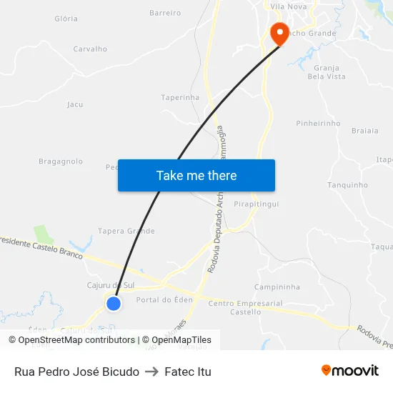 Rua Pedro José Bicudo to Fatec Itu map