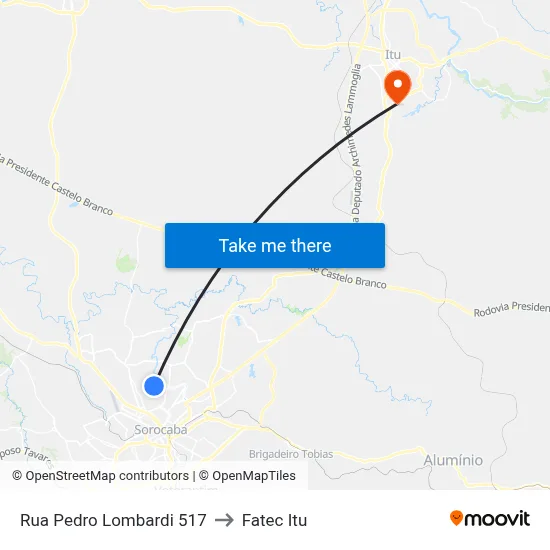 Rua Pedro Lombardi 517 to Fatec Itu map