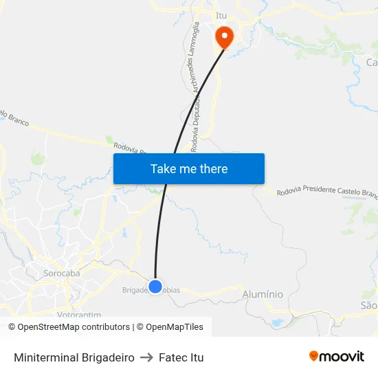 Miniterminal Brigadeiro to Fatec Itu map