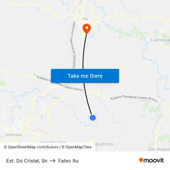 Est. Do Cristal, Sn to Fatec Itu map