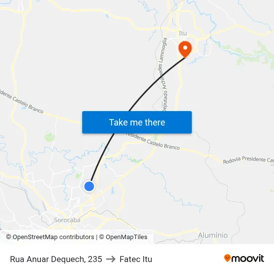Rua Anuar Dequech, 235 to Fatec Itu map