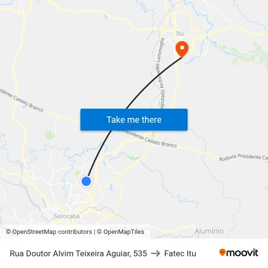 Rua Doutor Alvim Teixeira Aguiar,   535 to Fatec Itu map