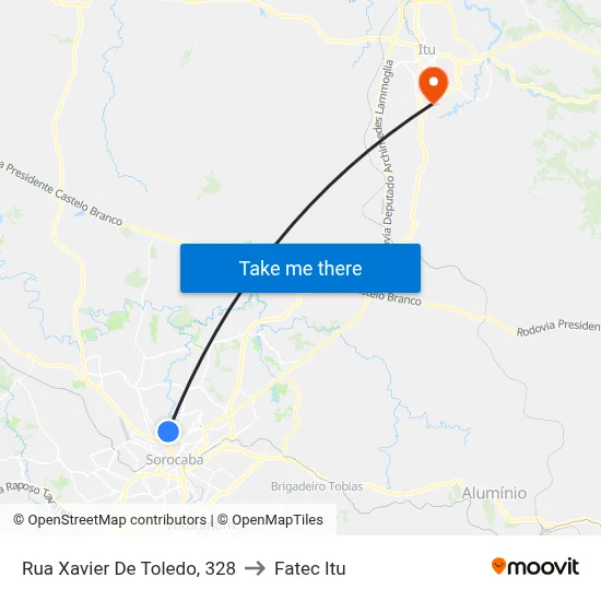 Rua  Xavier De Toledo, 328 to Fatec Itu map