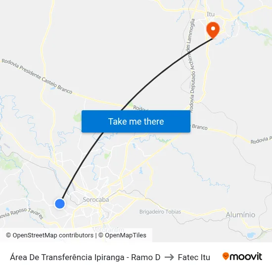 Área De Transferência Ipiranga - Ramo D to Fatec Itu map