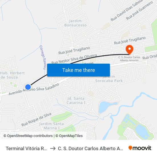 Terminal Vitória Régia to C. S. Doutor Carlos Alberto Amorim map