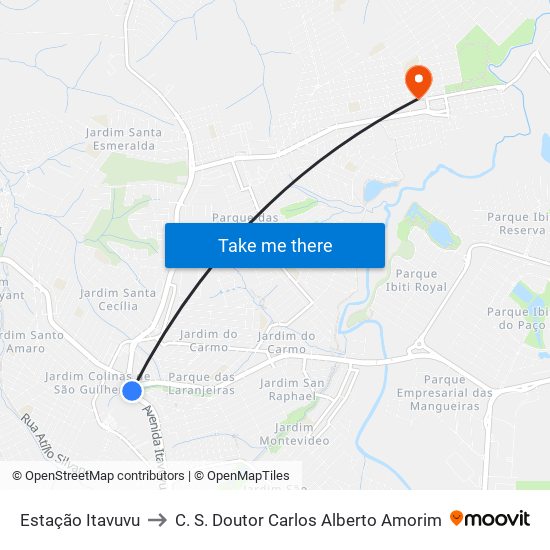 Estação Itavuvu to C. S. Doutor Carlos Alberto Amorim map