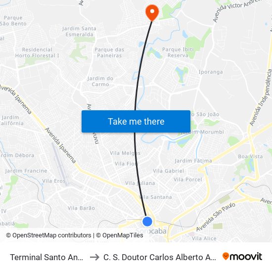 Terminal Santo Antônio to C. S. Doutor Carlos Alberto Amorim map