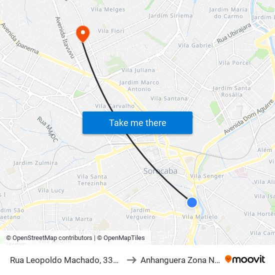 Rua Leopoldo Machado, 333-459 to Anhanguera Zona Norte map