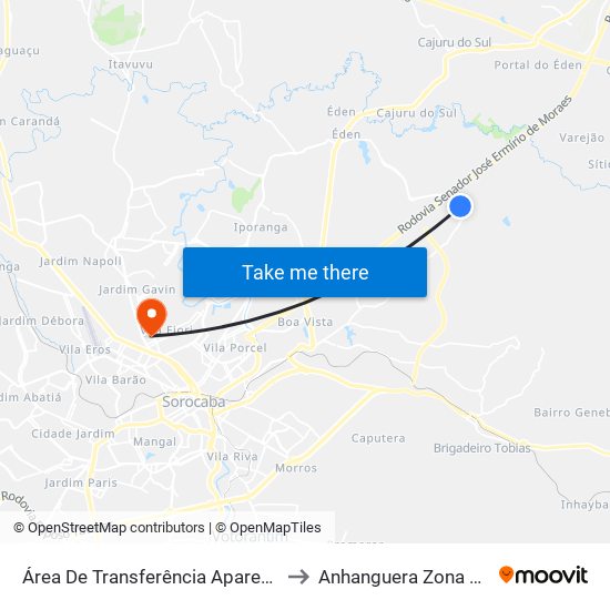 Área De Transferência Aparecidinha to Anhanguera Zona Norte map