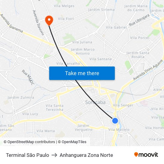 Terminal São Paulo to Anhanguera Zona Norte map