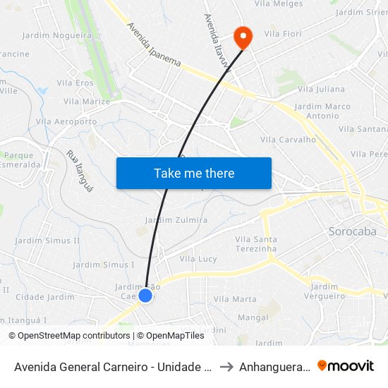 Avenida General Carneiro - Unidade Pré-Hospitalar Da Zona Oeste to Anhanguera Zona Norte map