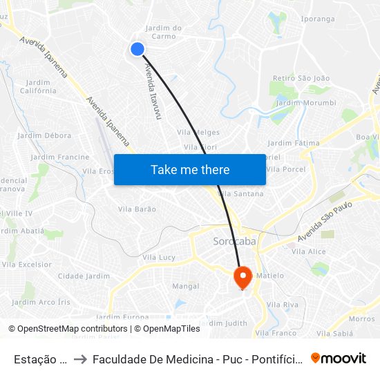 Estação Itavuvu to Faculdade De Medicina - Puc - Pontifícia Universidade Católica map