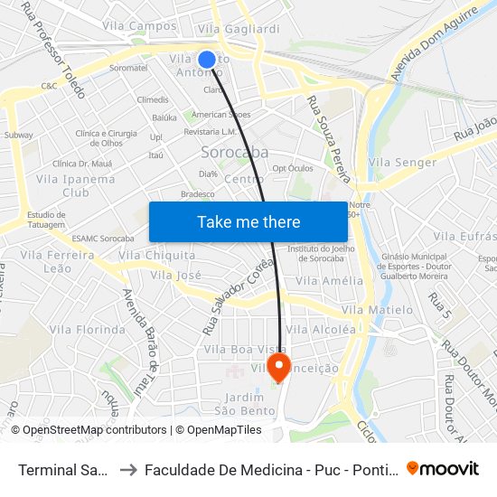 Terminal Santo Antônio to Faculdade De Medicina - Puc - Pontifícia Universidade Católica map
