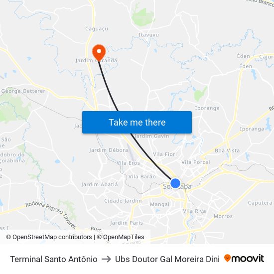 Terminal Santo Antônio to Ubs Doutor Gal Moreira Dini map