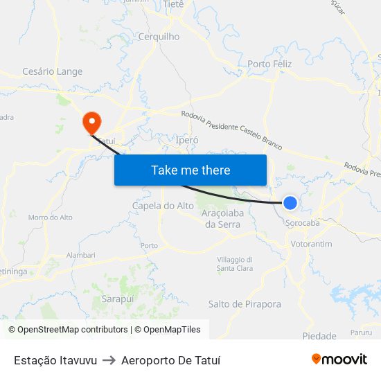 Estação Itavuvu to Aeroporto De Tatuí map