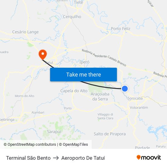 Terminal São Bento to Aeroporto De Tatuí map
