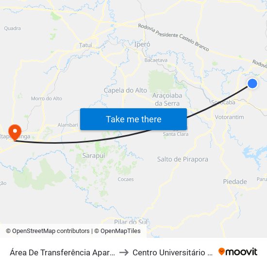 Área De Transferência Aparecidinha to Centro Universitário Uninter map