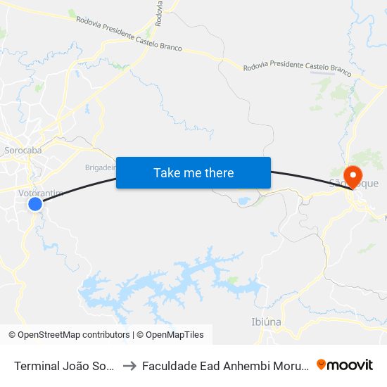 Terminal João Souto to Faculdade Ead Anhembi Morumbi map