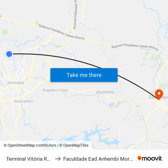 Terminal Vitória Régia to Faculdade Ead Anhembi Morumbi map