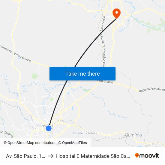 Av. São Paulo, 104 to Hospital E Maternidade São Camilo map