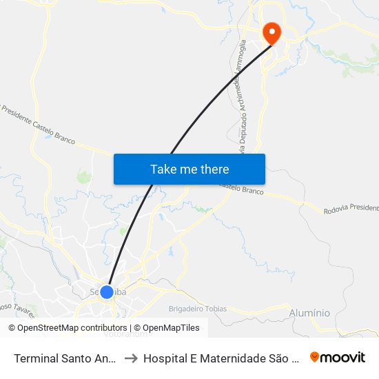 Terminal Santo Antônio to Hospital E Maternidade São Camilo map