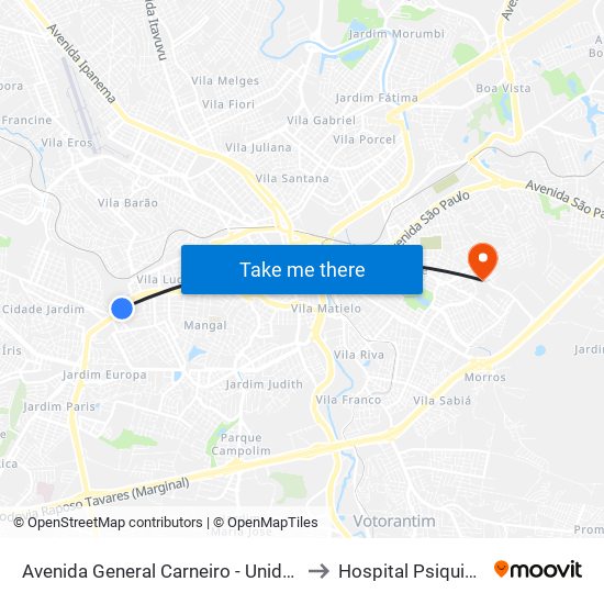 Avenida General Carneiro - Unidade Pré-Hospitalar Da Zona Oeste to Hospital Psiquiátrico Teixeira Lima map