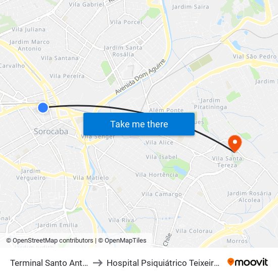 Terminal Santo Antônio to Hospital Psiquiátrico Teixeira Lima map