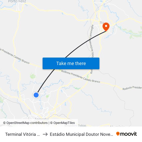 Terminal Vitória Régia to Estádio Municipal Doutor Novelli Júnior map