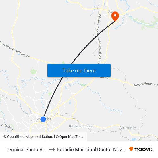 Terminal Santo Antônio to Estádio Municipal Doutor Novelli Júnior map