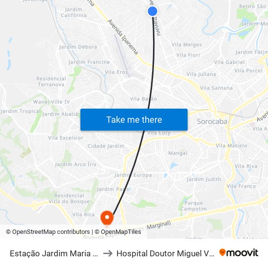 Estação Jardim Maria Antônia Prado to Hospital Doutor Miguel Villa Nova Soeiro map
