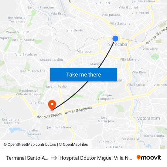Terminal Santo Antônio to Hospital Doutor Miguel Villa Nova Soeiro map