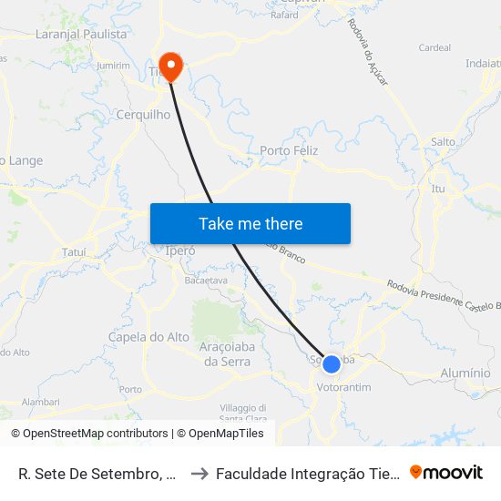 R. Sete De Setembro, 26 to Faculdade Integração Tietê map