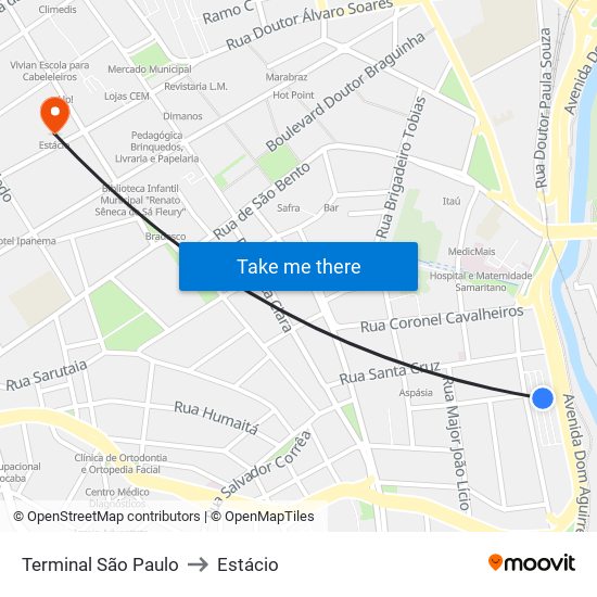 Terminal São Paulo to Estácio map