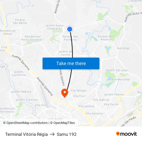 Terminal Vitória Régia to Samu 192 map