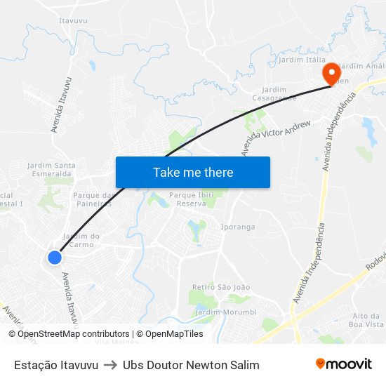 Estação Itavuvu to Ubs Doutor Newton Salim map